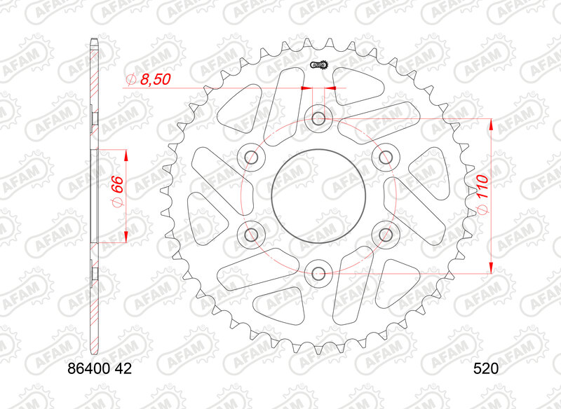 AFAM Kettenrad Stahl Standard - 520