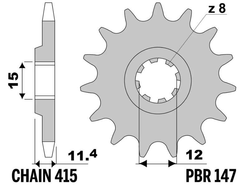 EK/PBR Kettenkit 415 RR - 113/32-110 - Standard Kettenrad Stahl