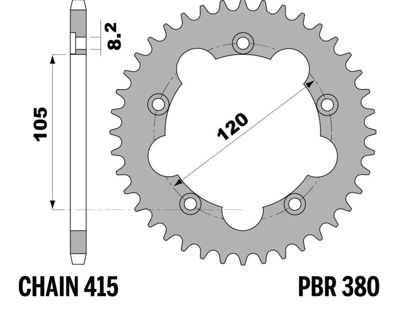 EK/PBR Kettenkit 415 RR - 13/40-110 - Standard Kettenrad Stahl