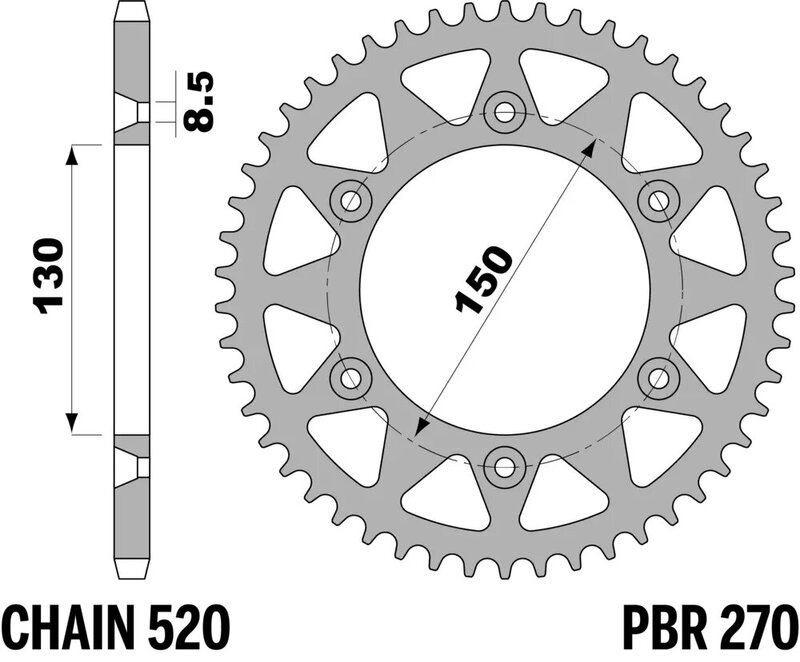 EK CHAIN Kettensatz 520 SRX2 - 14/50-114 - Kettenrad Stahl Standard