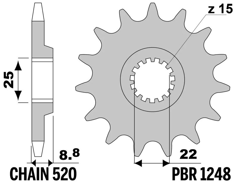 EK CHAIN Kettensatz 520 SRX2 - 15/48-114 - Kettenrad Stahl Standard