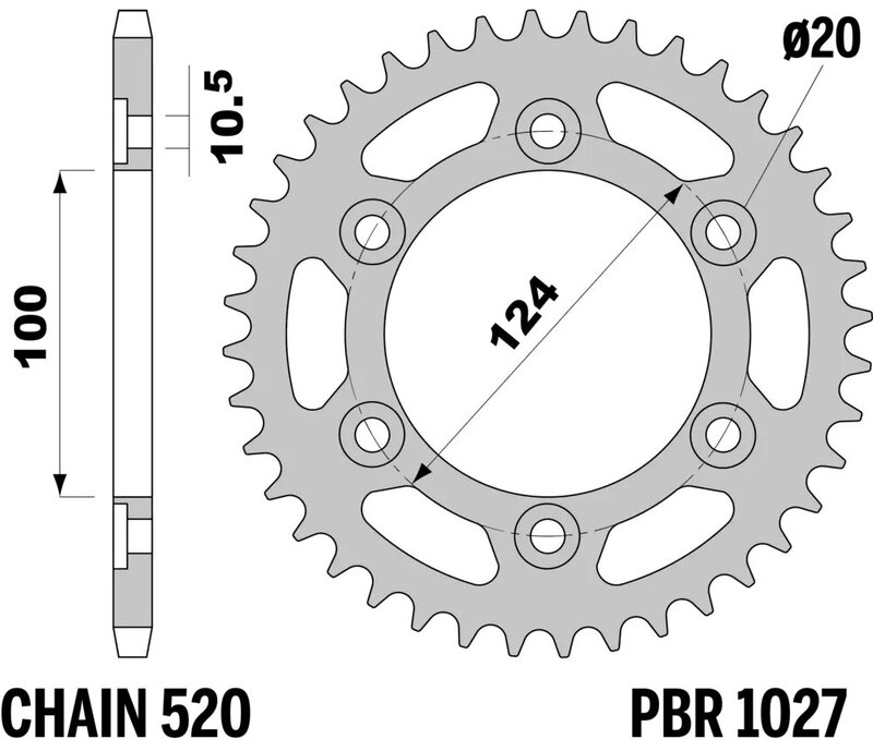 EK CHAIN Kettensatz 520 SRX2 - 15/42-102 - Kettenrad Stahl Standard