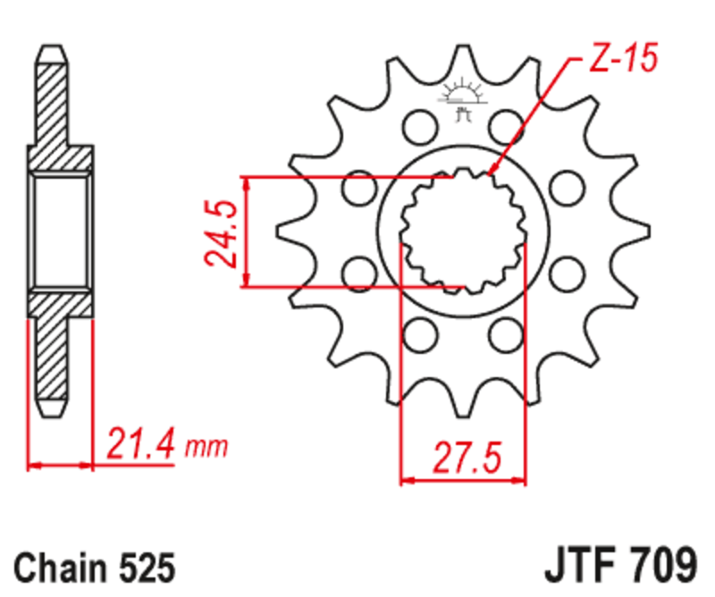 EK/JT Kettenkit 525 MVXZ2 - 16/44-108 - Kettenrad Standard Stahl