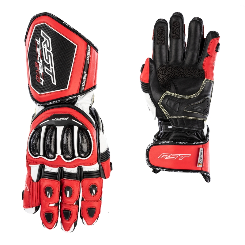 RST TracTech Evo 4 Leder Handschuhe Rot/Weiß/Schwarz Größe M