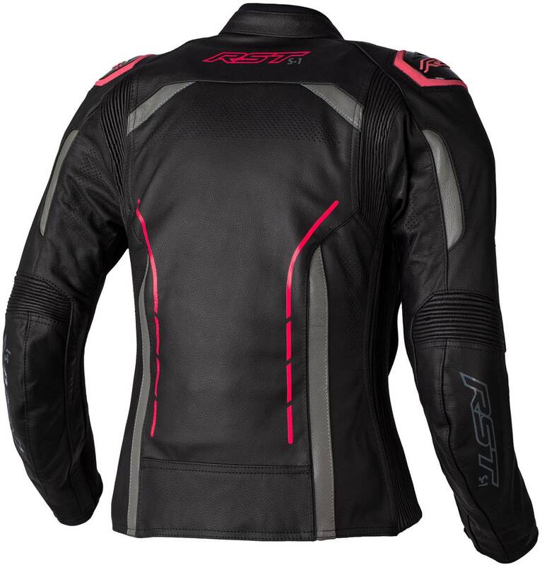 RST Ladies S1 CE Lederjacke - Schwarz/Neon Pink Größe M
