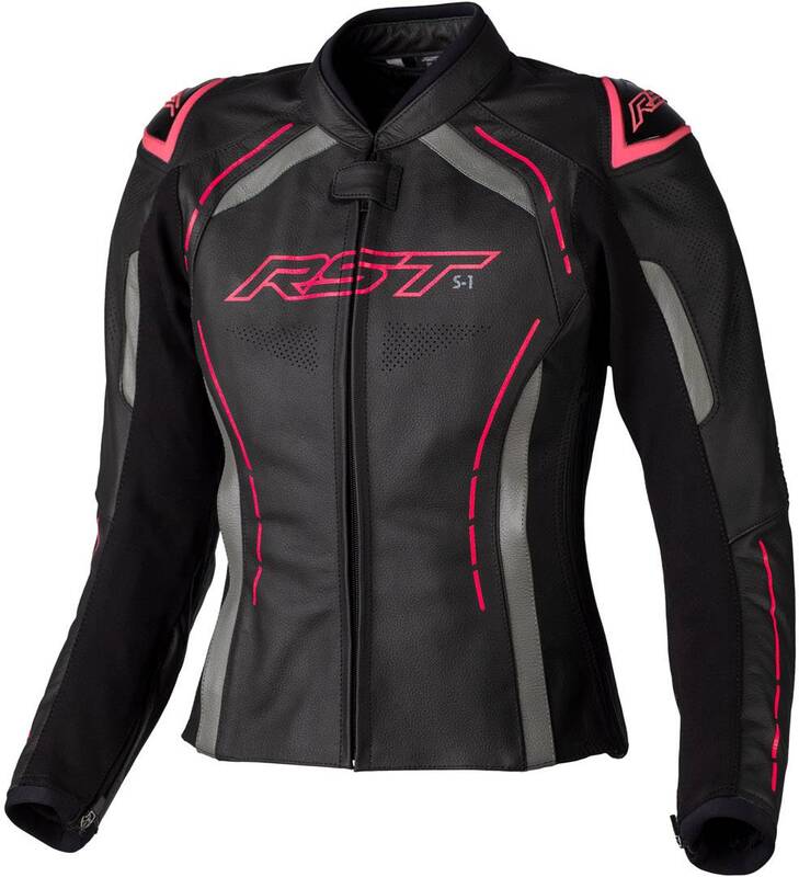 RST Ladies S1 CE Lederjacke - Schwarz/Neon Pink Größe M