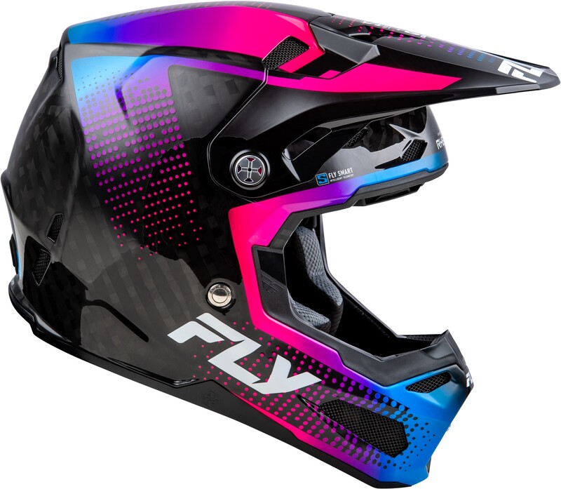 FLY RACING Formula S Carbon Protocol Helm - Schwarz Carbon/Blau/Pink